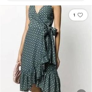 Tory Burch Ruffled Wrap Midi Dress Black Batik Medallion like brand new